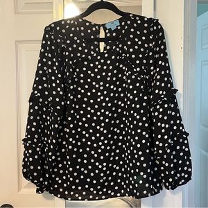 Cece top, size large, VERY gently used. Black and white polka dots